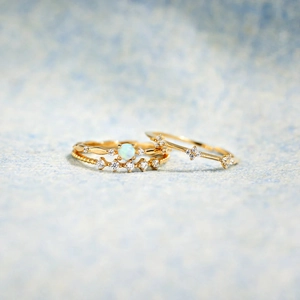 925 Sterling Silver Ring For Women Artificial Opal Flower Stackable Gold Plated Rhinestone Elegant Fashion Finger Jewelry