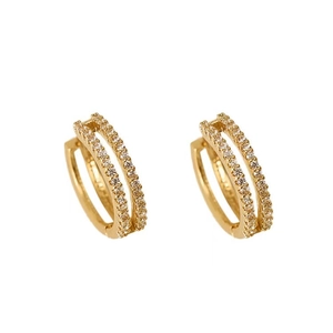 Boucles d'oreilles créoles S925 dorées à l'or 18K avec double rangée de zircons pavés