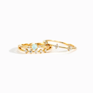 S925 silver opal flower ring set with sparkling zircon rows in 18K gold plated finish