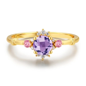 S925 sterling silver crown ring featuring purple gemstone and white zircon stones