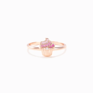 Bague en argent s925 rose doré avec un design de cupcake rose et pierres précieuses