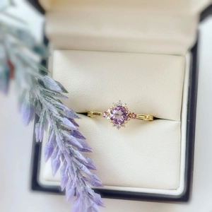 S925 Sterling Silver Gold Plated Crown Round Purple Rhinestone Ring For Women Minimalist Fashion Row Stone Finger Jewelry