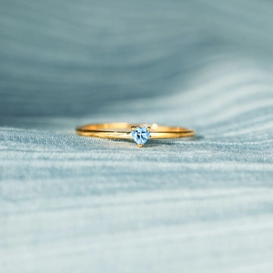 925 Sterling Silver Heart Ring For Women Minimalist Blue Rhinestone Inlaid Gold Plated Fashion Commuter Finger Ring Jewelry Gift