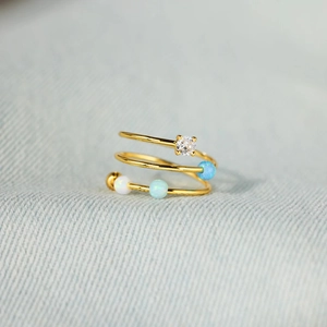 S925 Sterling Silver Rotating Stress Relief Ring For Women Three-Layer Spiral Adjustable Opening Ring With Artificial Opal Rhinestone