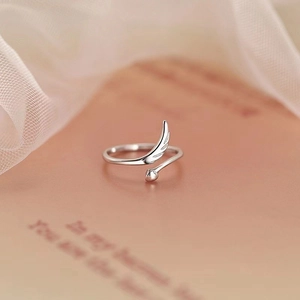Bague ouverte ailes d'ange en argent sterling 925 avec sphère métallique polie