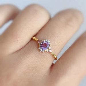 Elegant s925 silver crown ring with round purple amethyst and pink accent stones