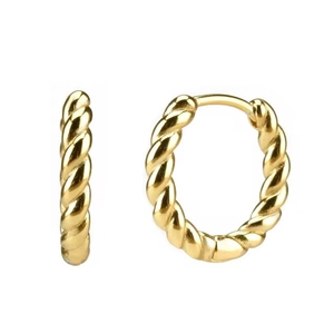 Classic S925 sterling silver golden twisted rope hoop earrings with textured spiral design