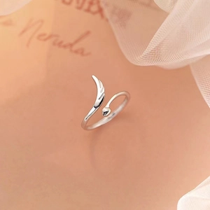 Bague Ouverte en Argent Sterling 925 avec Ailes d'Ange et Cœur pour Femme Ajustable Plaquée Platine Bijoux Minimalistes
