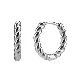 Minimalist S925 sterling silver twisted rope hoop earrings with shiny metallic texture