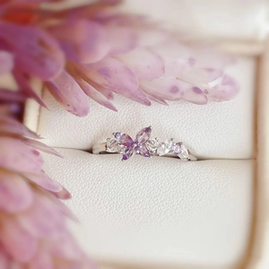 Bague Papillon Violette en Argent Sterling 925 pour Femme Minimaliste Mode Style INS Rangée de Strass Bague Index Bijoux Cadeau