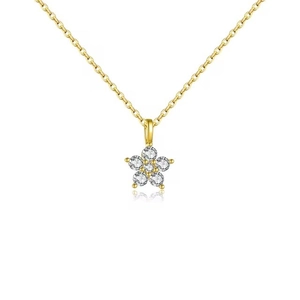 Elegant s925 silver golden flower necklace with sparkling zircons on dainty chain