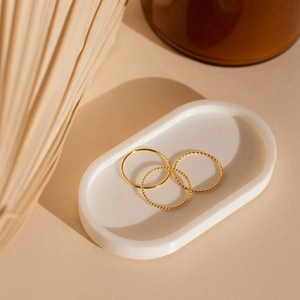 Stackable set of three 925 sterling silver gold rings with beaded and twisted textures