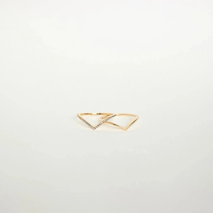 Minimalist double V-shaped stacking ring set in gold finish with sparkling zircon stones