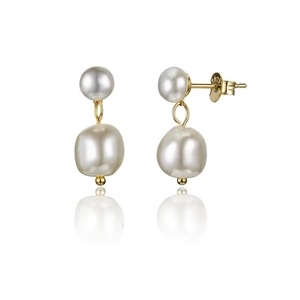 S925 sterling silver gold earrings with small round and large baroque pearl drops