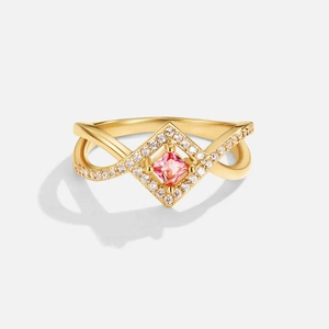 S925 silver ring with square pink zircon and infinity band pavé diamond accents