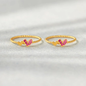 S925 Sterling Silver Double Heart Ring For Women Rose Red Zirconia Twisted Rope Fashion Simple Gold Jewelry Valentine Gift