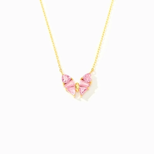 Elegant gold S925 sterling silver butterfly necklace with pink crystal stones for women
