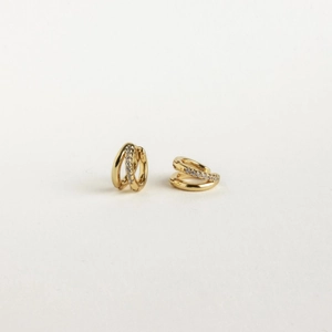Minimalist S925 silver double row hoop earrings with gold plating and cubic zirconia