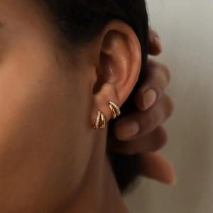 Elegant gold double hoop earrings for women with micro-set shimmering cubic zirconia