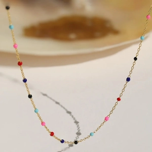 Minimalist S925 sterling silver gold-plated necklace with colorful enamel bead accents