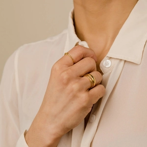 Minimalist gold S925 sterling silver knotted ring and wide dome ring set for women