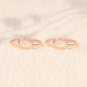 S925 sterling silver rose gold crown rings set with sparkling pink zircon stones