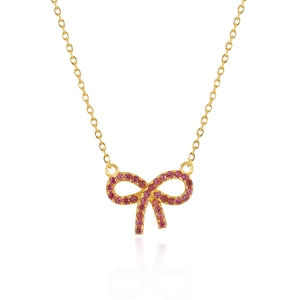 Elegant gold S925 sterling silver necklace featuring a sparkling pink zircon bow pendant