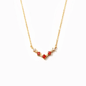 Collier Pendentif en V en Argent Sterling S925 Avec Zirconia Rouge pour Femme Bijoux de Chaîne de Clavicule Géométrique Plaqué Or