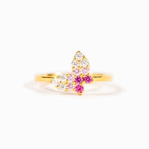 Minimalist s925 silver butterfly ring with pink gradient zircon and gold plating