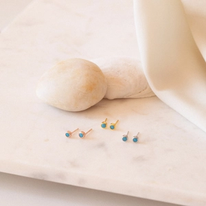Three pairs of minimalist S925 sterling silver turquoise stud earrings in three colors