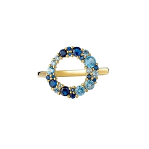 Minimalist S925 sterling silver ring with gradient blue gemstones and golden finish