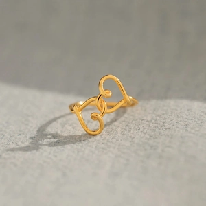 925 Sterlingsilber Ring Ineinandergreifende Doppelherzen Für Damen Elegant Gold Plattiert Geometrisch Schmuck Geschenk Mutter