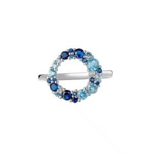 Macro shot of S925 silver ring featuring blue gradient pavé-set gemstones and zircons
