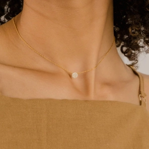 Minimalist s925 sterling silver golden necklace with round micro-pave zircon pendant