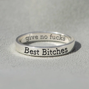 925 Sterling Silver Best Bitches Engraved Ring For Women Give No Fucks Take No Shit Punk Style Friendship Finger Jewelry