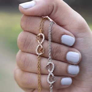 925 Sterlingsilber Doppelschicht Unendlichkeit Herz Armband Für Damen Strass Minimalistisch Mode Schmuck Armreif Geschenk