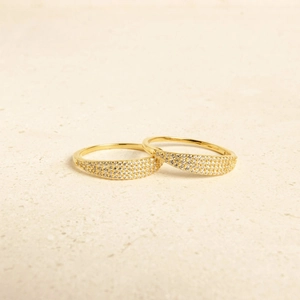 925 Sterling Silver Pavé Zirconia Gold Plated Ring For Women Fashion Western Style Minimalist Stackable Finger Jewelry
