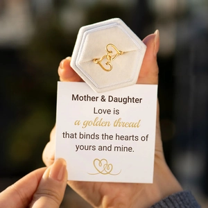 Goldener Doppelherz Ring Geschenkset für Mutter und Tochter mit Samt Schmuckschatulle