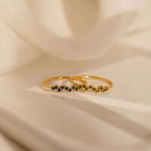 S925 silver gold-plated birthstone ring set with blue and green zircon gemstones
