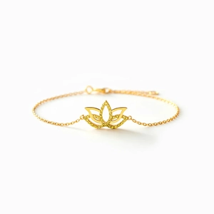 Bracelet lotus élégant en argent S925 avec zircon jaune et finition dorée brillante
