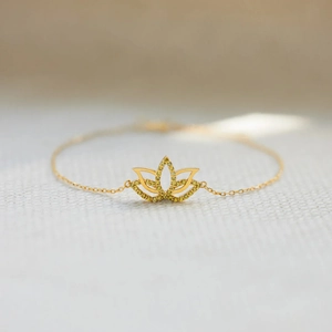Élégant Bracelet Charme Fleur de Lotus en Argent Sterling 925 Pour Femmes Zirconia Incrusté Plaqué Or Minimaliste Bijoux Cadeau