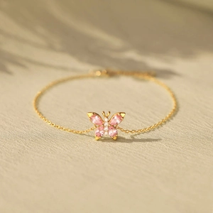 S925 Sterling Silver Pink Zirconia Butterfly Bracelet For Women Minimalist Gold Plated Fashion Jewelry Adjustable Hand Chain