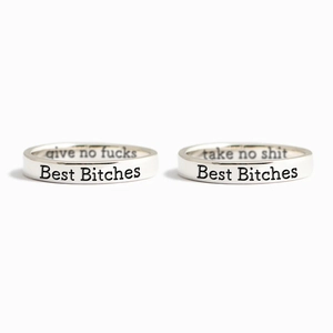 S925 sterling silver rings engraved with Best Bitches, give no fucks and take no shit