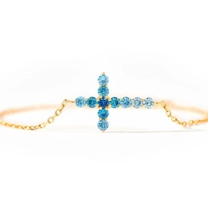 Bracelet Croix en Argent Sterling S925 Avec Zirconia Dégradé pour Femme Plaqué Or Chaîne Réglable Bijoux de Mode Cadeau