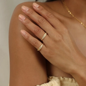 Minimalist S925 sterling silver gold plated marquise ring set with pavé cubic zirconia