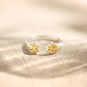 925 Sterling Silver Adjustable Dog Paw Print Open Ring Two-tone Gold Silver Minimalist Fashion Finger Ring Women Jewelry