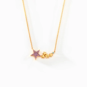 S925 sterling silver star necklace with colorful zircon stones in gold finish