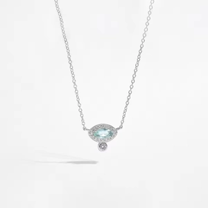 925 Sterling Silver Evil Eye Teardrop Pendant Necklace Light Blue Rhinestone Marquise Cut Clavicle Chain For Women Jewelry