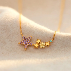 S925 Sterling Silver Star Necklace For Women Colorful Rhinestone Pentagram Pendant Adjustable Chain Gold Plated Fashion Jewelry
