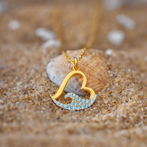 Collier Pendentif Cœur et Vague en Argent Sterling 925 Plaqué Or avec Strass Chaîne de Clavicule pour Femme Bijoux Cadeau